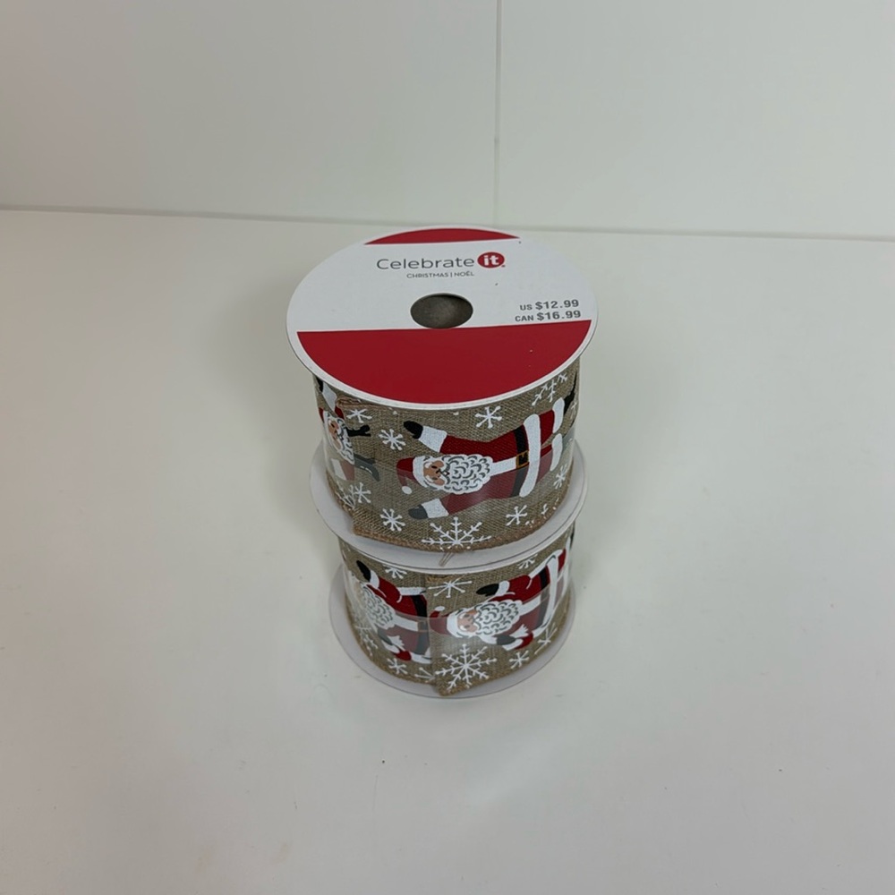 2 NWT Santa 2 1/2” Wired Ribbon 20 Feet Long